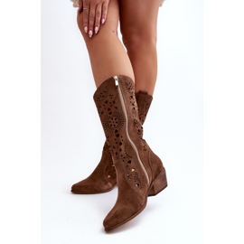 Zazoo Bottines Mi-Mollet Ajourées En Daim 3396 Marron brun 7
