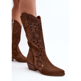 Zazoo Bottines Mi-Mollet Ajourées En Daim 3396 Marron brun 9