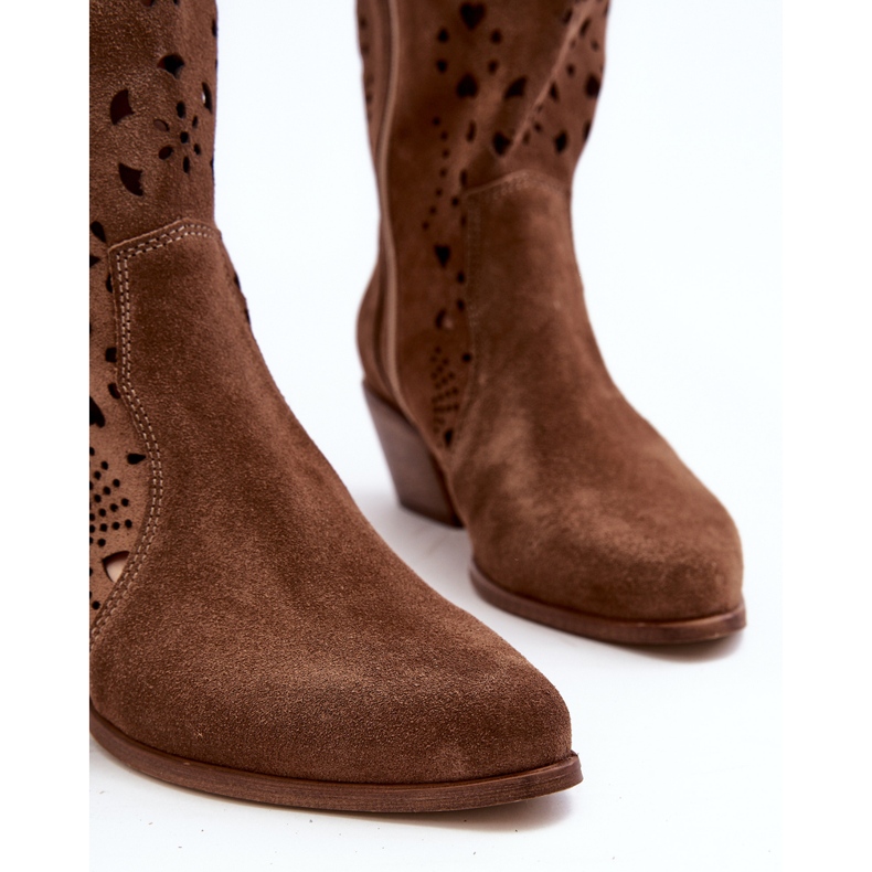 Zazoo Bottines Mi-Mollet Ajourées En Daim 3396 Marron brun 1