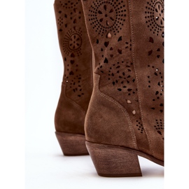 Zazoo Bottines Mi-Mollet Ajourées En Daim 3396 Marron brun 2