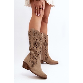 Zazoo Bottines Mi-Mollet Ajourées En Daim 3396 Beige Clair 3