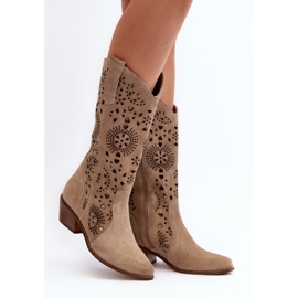 Zazoo Bottines Mi-Mollet Ajourées En Daim 3396 Beige Clair 2