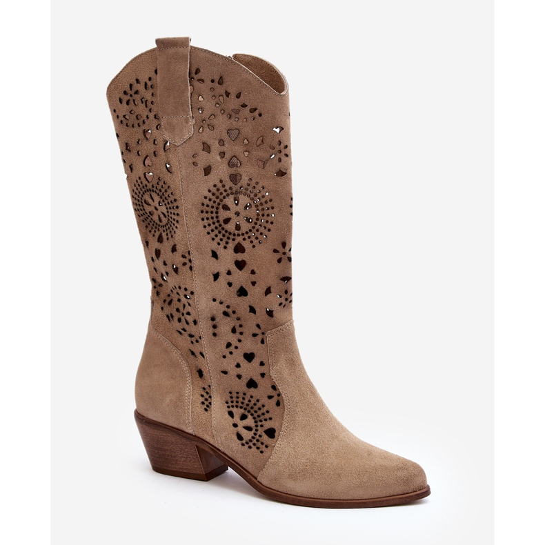 Zazoo Bottines Mi-Mollet Ajourées En Daim 3396 Beige Clair 1
