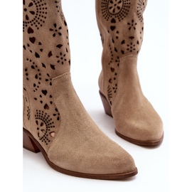 Zazoo Bottines Mi-Mollet Ajourées En Daim 3396 Beige Clair 8