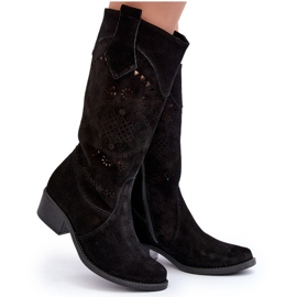 Zazoo 4043 bottes à talons hauts ajourés en daim le noir 12