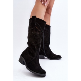 Zazoo 4043 bottes à talons hauts ajourés en daim le noir 7