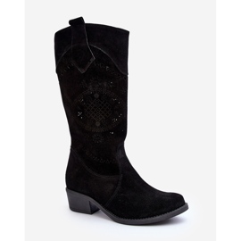 Zazoo 4043 bottes à talons hauts ajourés en daim le noir 4