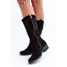 Zazoo 4043 bottes à talons hauts ajourés en daim le noir 8