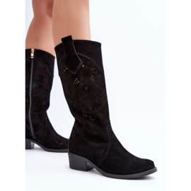 Zazoo 4043 bottes à talons hauts ajourés en daim le noir 10