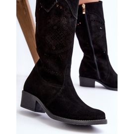Zazoo 4043 bottes à talons hauts ajourés en daim le noir 2