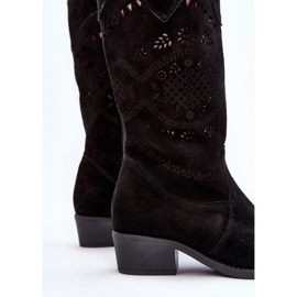 Zazoo 4043 bottes à talons hauts ajourés en daim le noir 3