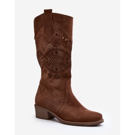 Zazoo Bottines à Talons Bas Ajourées en Daim 4043 Marron brun 3