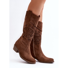 Zazoo Bottines à Talons Bas Ajourées en Daim 4043 Marron brun 4