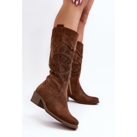 Zazoo Bottines à Talons Bas Ajourées en Daim 4043 Marron brun 6