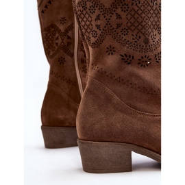 Zazoo Bottines à Talons Bas Ajourées en Daim 4043 Marron brun 2