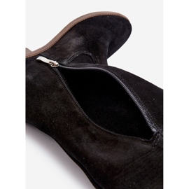 Zazoo 3407 Bottes hauteur genou en daim à talons plats, noir le noir 9