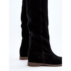 Zazoo 3407 Bottes hauteur genou en daim à talons plats, noir le noir 3