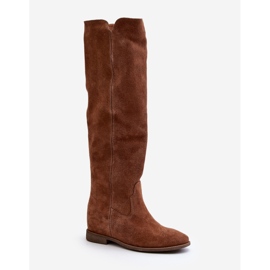 Zazoo 3407 Bottes hauteur genou en daim à talons plats camel brun 4