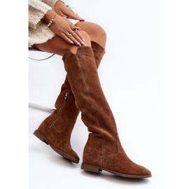 Zazoo 3407 Bottes hauteur genou en daim à talons plats camel brun 11