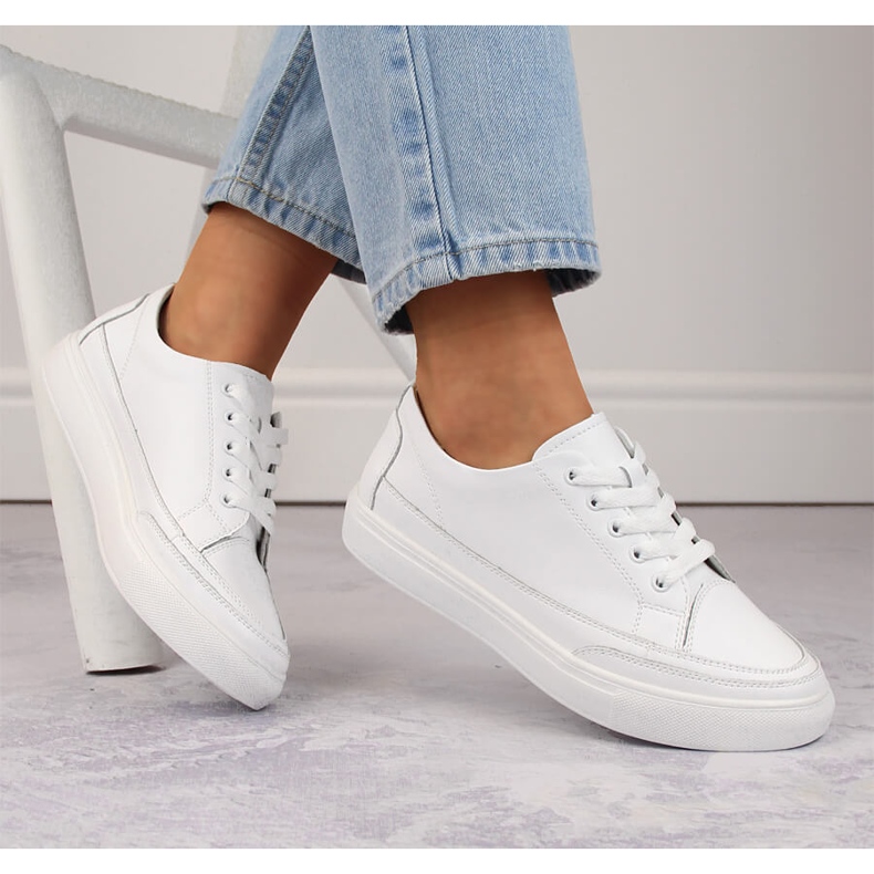 Chaussures de sport en cuir pour femmes, blanches Sergio Leone SP016 1 Chaussures de sport en cuir pour femmes, blanches Sergio Leone SP016 1