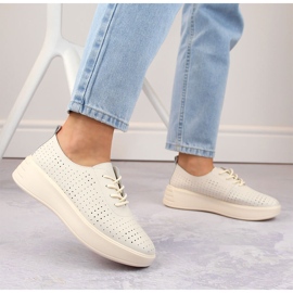 Chaussures à lacets femme en cuir ajouré, beige, Sergio Leone SP018 2