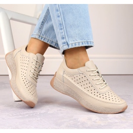 Chaussures femme en cuir ajouré, beige, Sergio Leone SP013 1 Chaussures femme en cuir ajouré, beige, Sergio Leone SP013 1