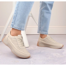 Chaussures femme en cuir ajouré, beige, Sergio Leone SP013 2 Chaussures femme en cuir ajouré, beige, Sergio Leone SP013 2