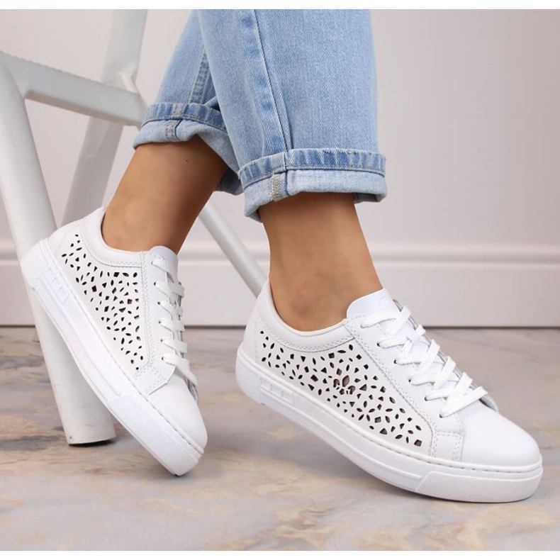 Chaussures confortables en cuir Rieker W RKR641, blanches 1