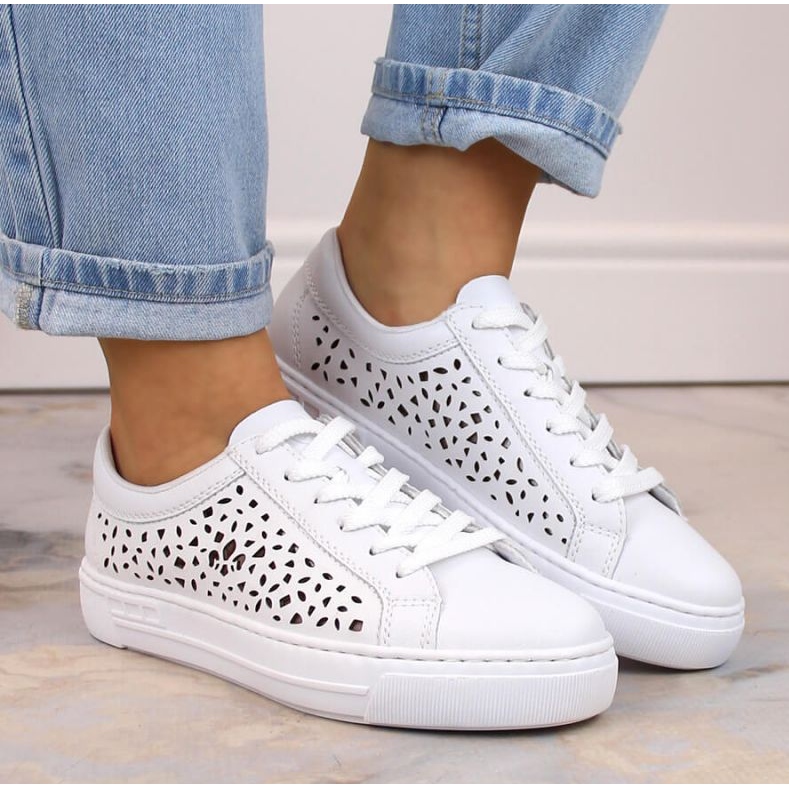Chaussures confortables en cuir Rieker W RKR641, blanches 2