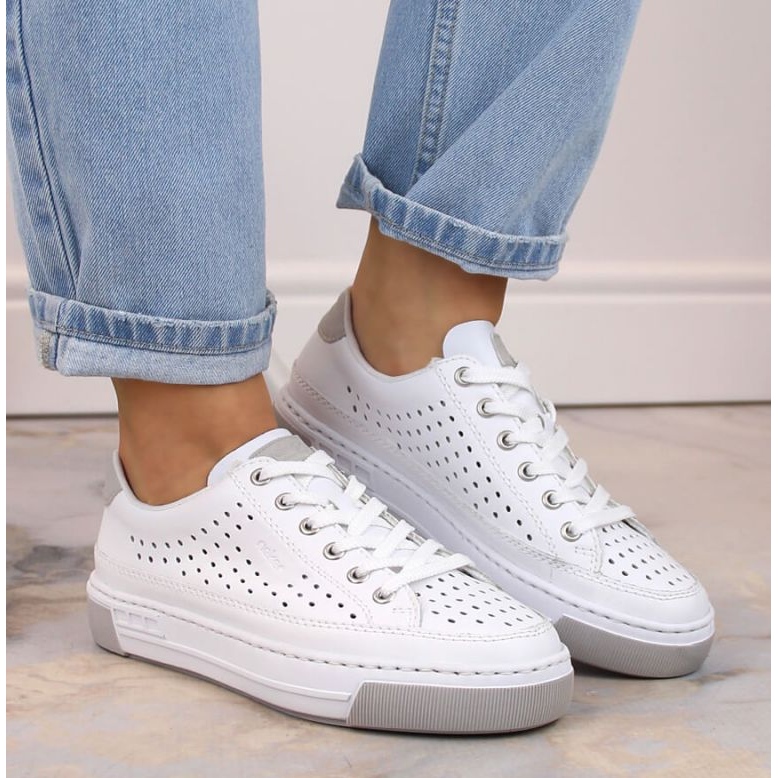 Chaussures Rieker W RKR642 en cuir ajouré blanc 2