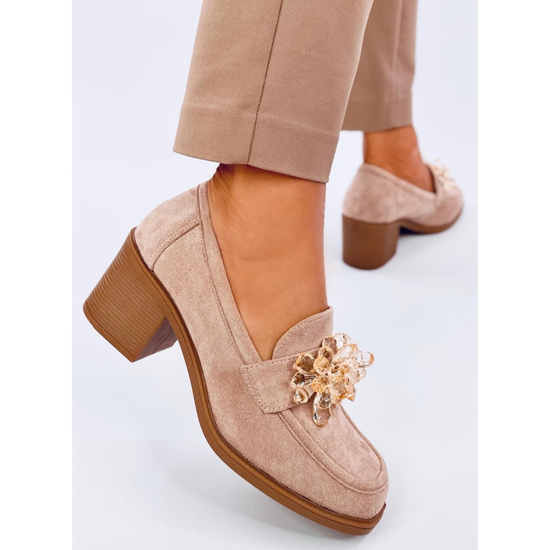 Mocassins à talons Lorenz Camel avec pierres beige 2