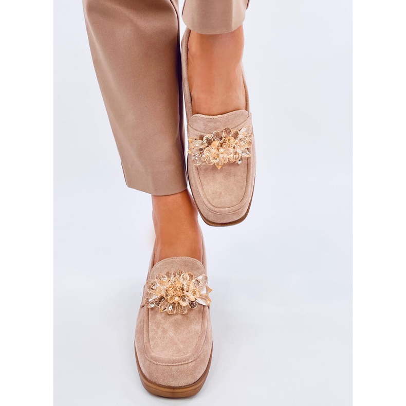 Mocassins à talons Lorenz Camel avec pierres beige 1
