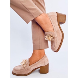 Mocassins à talons Lorenz Camel avec pierres beige 4
