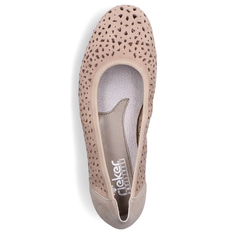 Slip-on femmes cuir beige ajouré Rieker L9365-61 1
