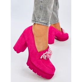 Mocassins à talons Nadina Fuchsia avec pierres rose 2 Mocassins à talons Nadina Fuchsia avec pierres rose 2