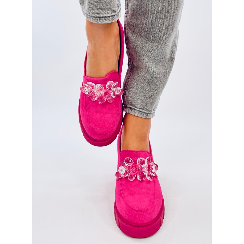 Mocassins à talons Nadina Fuchsia avec pierres rose 1 Mocassins à talons Nadina Fuchsia avec pierres rose 1