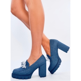 Mocassins à talons hauts Nadina Bleus avec pierres 1