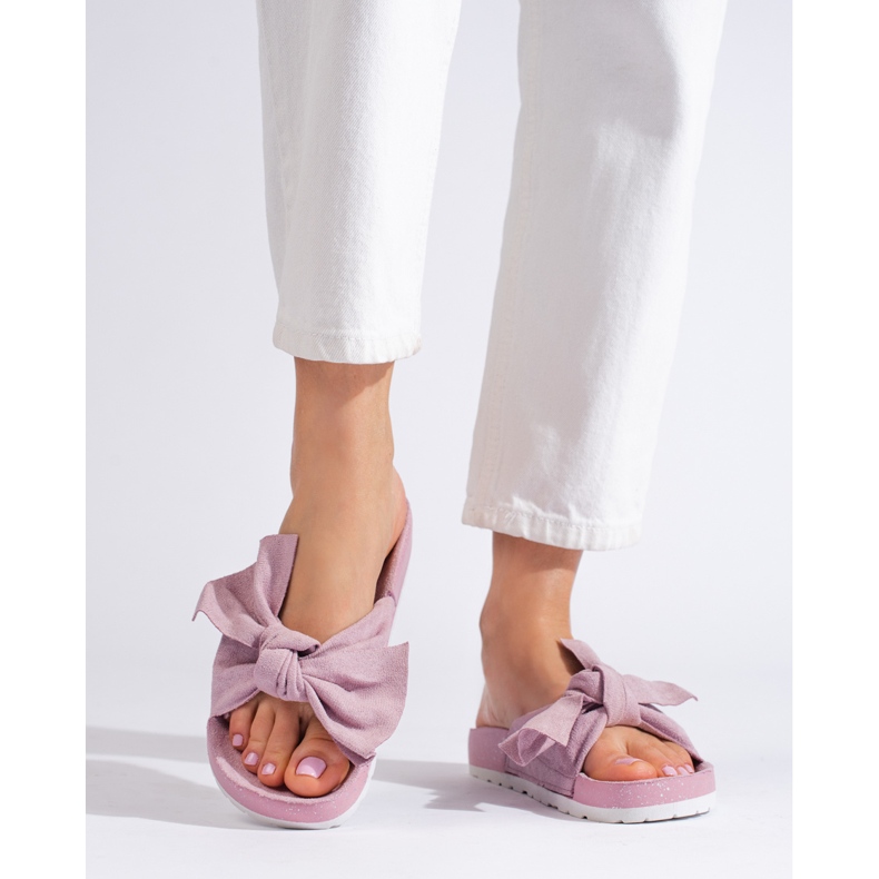 SHELOVET Pantoufles à la mode avec un arc rose 2