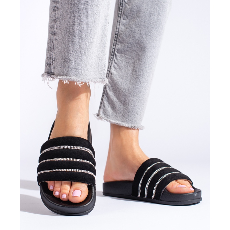 Sandales noires pour femmes avec zircons cubiques Shelovet le noir 2 Sandales noires pour femmes avec zircons cubiques Shelovet le noir 2