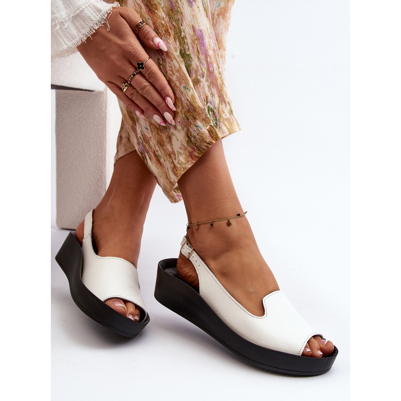 Zazoo 2893, Sandales en Cuir à Semelle Épaisse pour Femme, Blanc 1