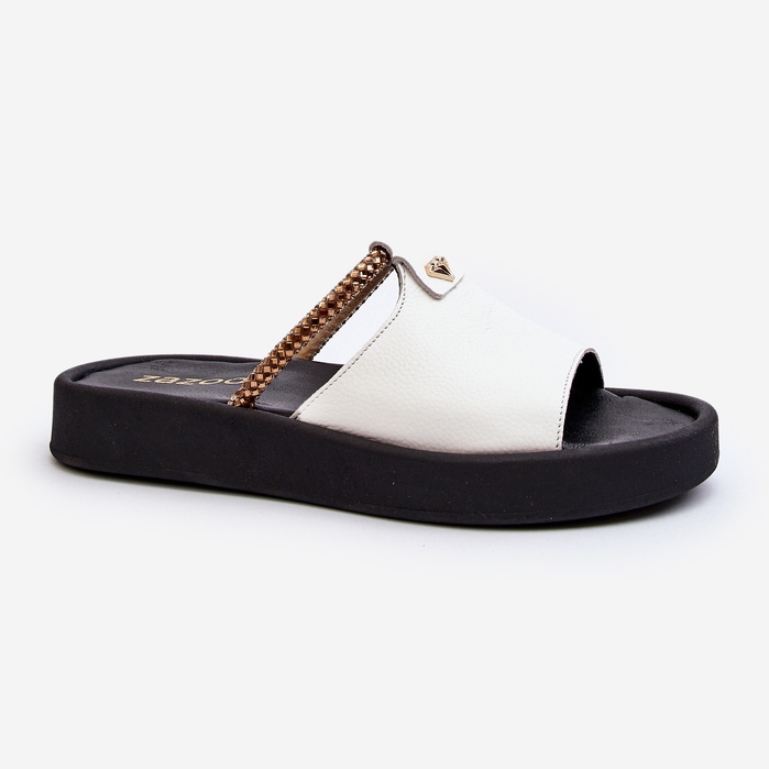 Zazoo 2896 Tongs en cuir pour femme, blanc 2
