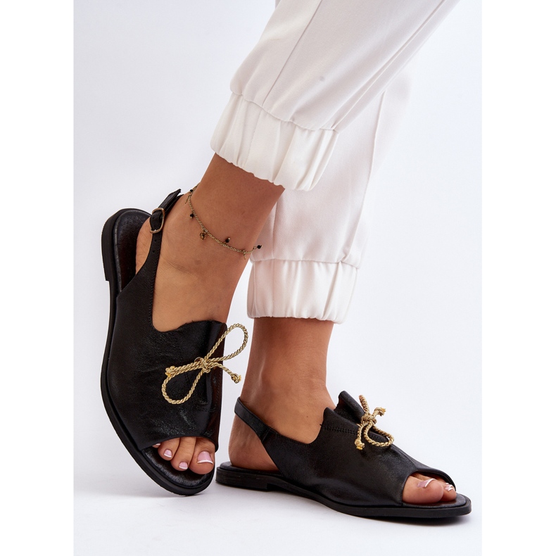 Zazoo Sandales Plates En Cuir 2898 Noir 2