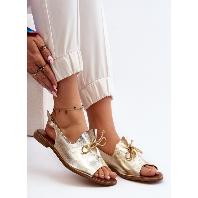 Zazoo 2898 Sandales Plates en Cuir Doré G1/2 2