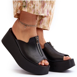 Zazoo 2916 Tongs pour femmes sur une plateforme massive avec une fermeture éclair, noir le noir 10