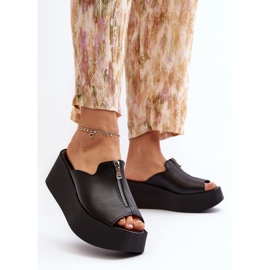 Zazoo 2916 Tongs pour femmes sur une plateforme massive avec une fermeture éclair, noir le noir 5