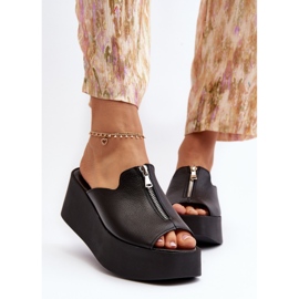 Zazoo 2916 Tongs pour femmes sur une plateforme massive avec une fermeture éclair, noir le noir 6