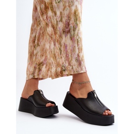 Zazoo 2916 Tongs pour femmes sur une plateforme massive avec une fermeture éclair, noir le noir 8