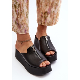 Zazoo 2916 Tongs pour femmes sur une plateforme massive avec une fermeture éclair, noir le noir 9