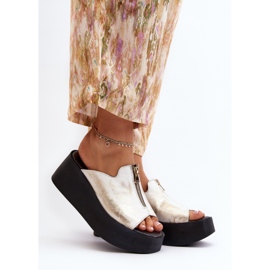 Zazoo 2916 Tongs pour femme sur une plateforme massive avec fermeture éclair, doré 2