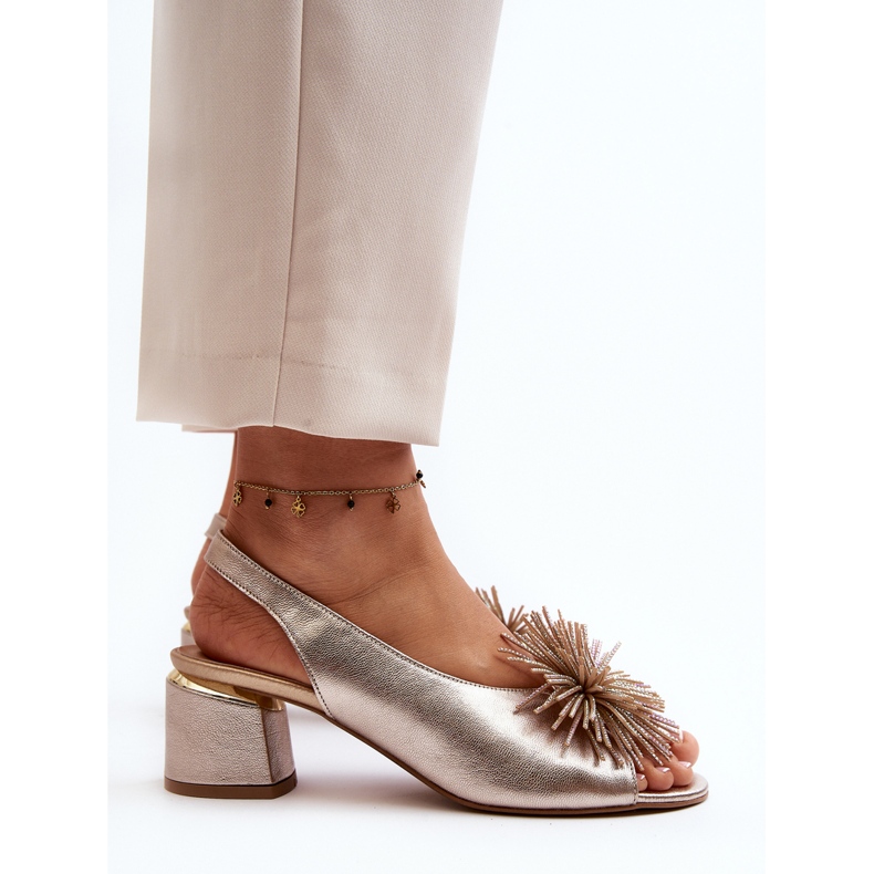 Sandales En Cuir Avec Décoration Laura Messi 2719 Or d'or 1